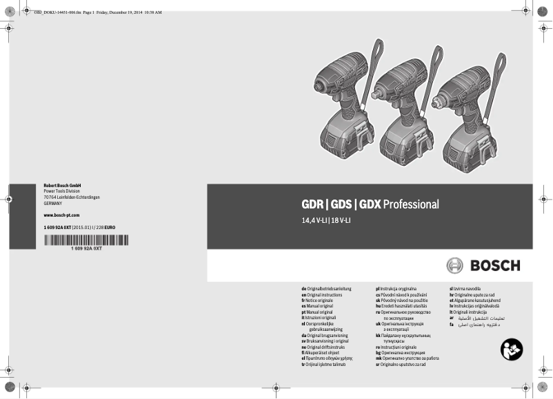 Page 1 de la notice Manuel utilisateur Bosch GDS 14,4 V-LI