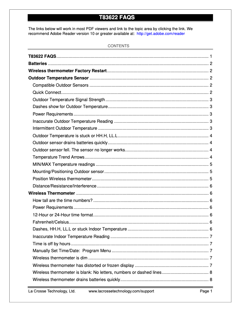 Page 1 de la notice FAQ La Crosse Technology T83622