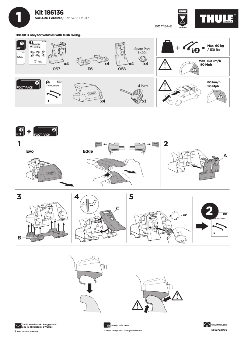 Page 1 de la notice Manuel utilisateur Thule Kit 186136