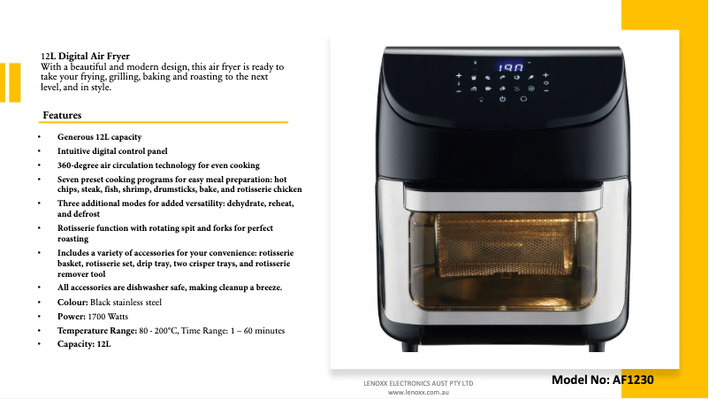 Page 1 de la notice Fiche technique Healthy Choice AF1230