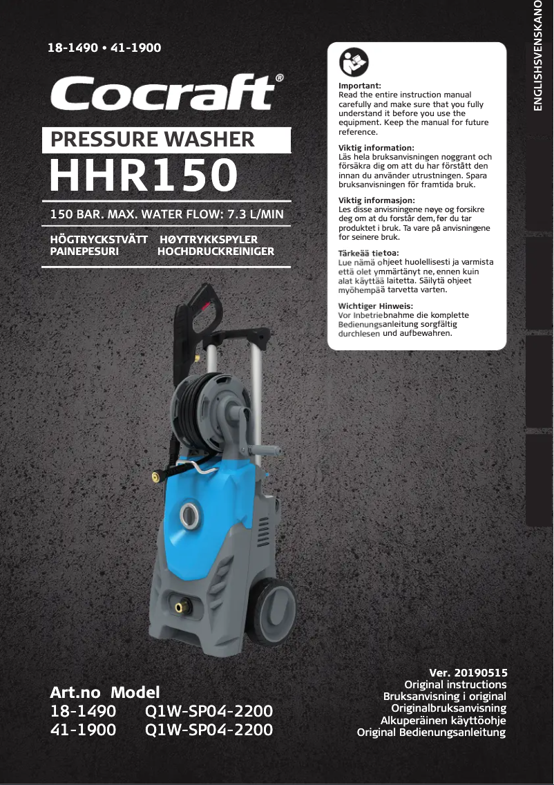 Page n°1 - Manuel utilisateur Cocraft HHR 150