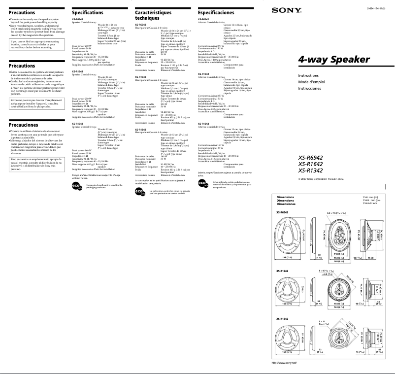Page n°1 - Manuel utilisateur Sony XS-R1342