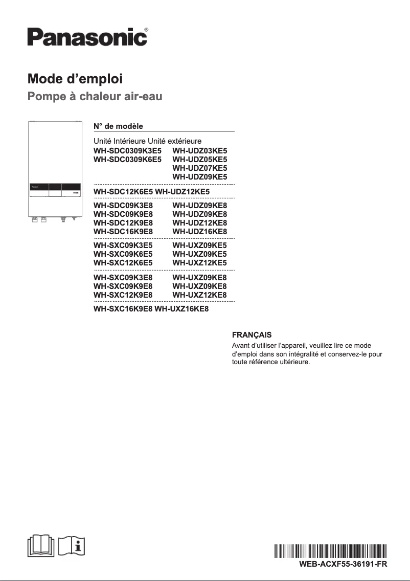 Image de la première page du manuel de l'appareil WH-SDC16K9E8