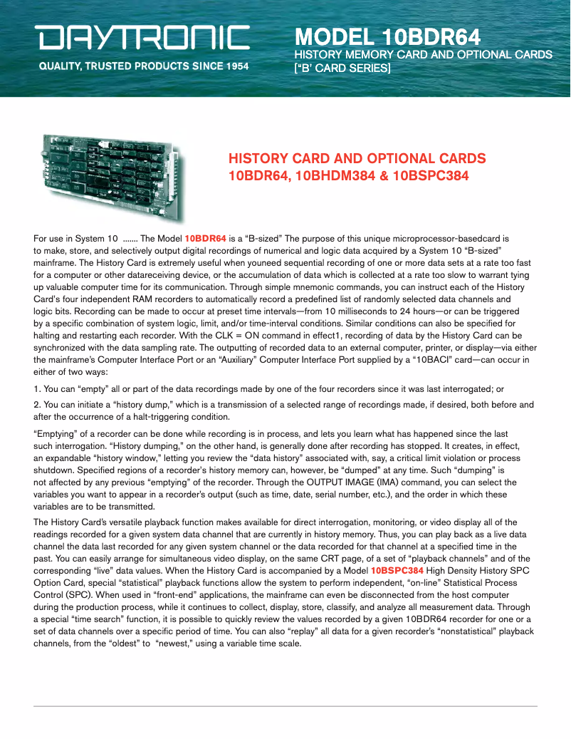 Page 1 de la notice Fiche technique Daytronic 10BSPC384