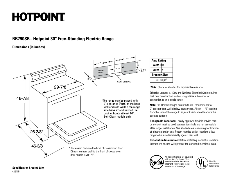 Page n°1 - Fiche technique Hotpoint RB790SRSA