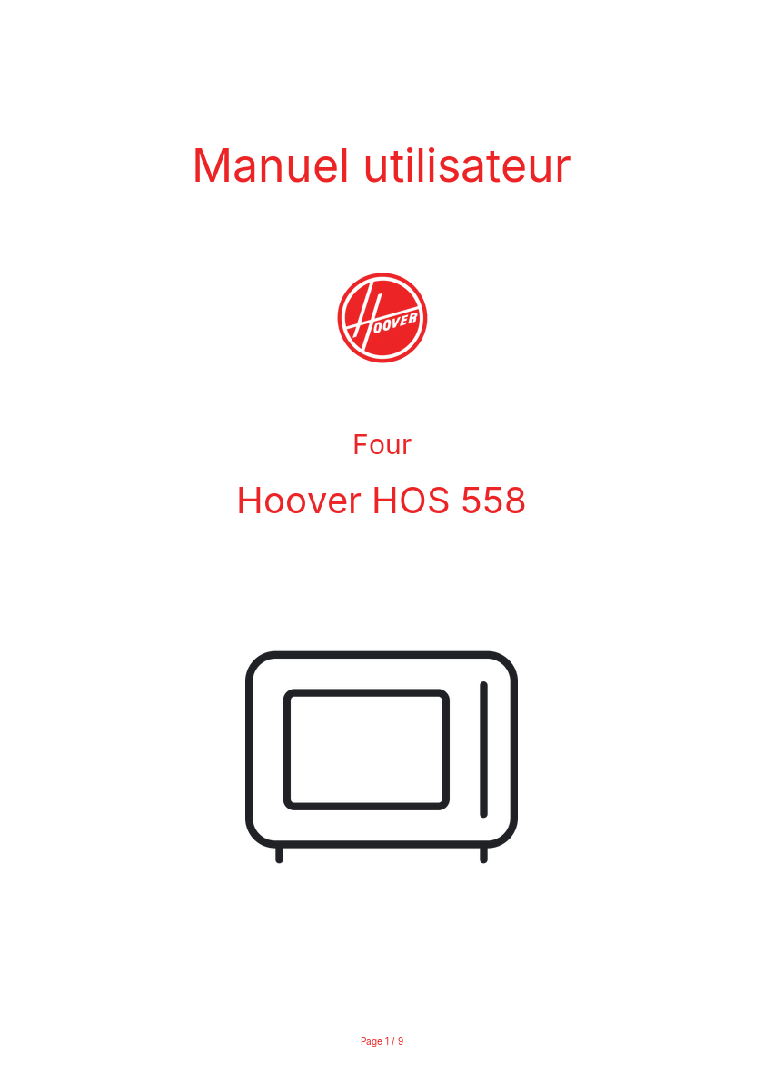 Page n°1 - Manuel utilisateur Hoover HOS 558