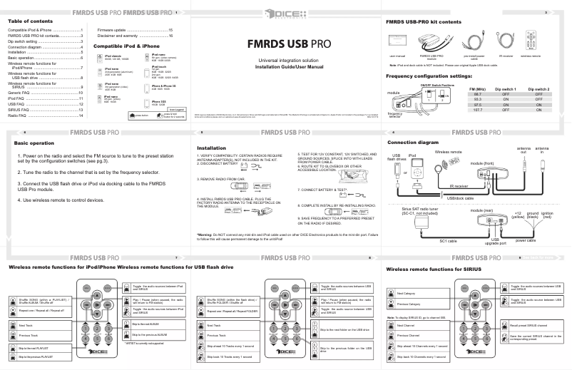 Page 1 de la notice Manuel utilisateur DICE i-FM-RDS-USB