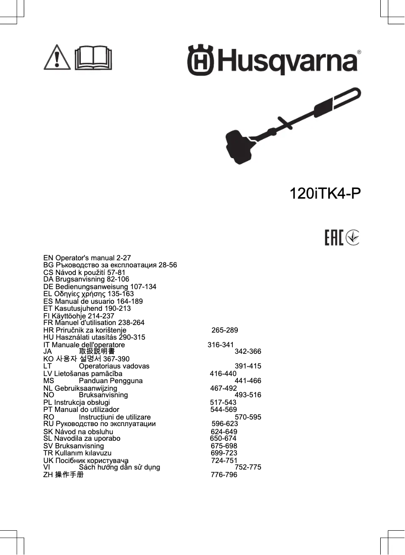 Page 1 de la notice Manuel utilisateur Husqvarna 120iTK4-P