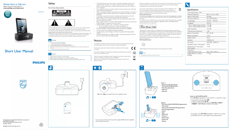 Page n°1 - Guide de démarrage rapide Philips AJ7260D