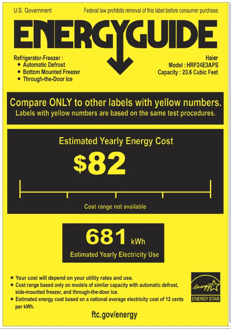 Page 1 de la notice Label énergétique Haier HRF24E3APS