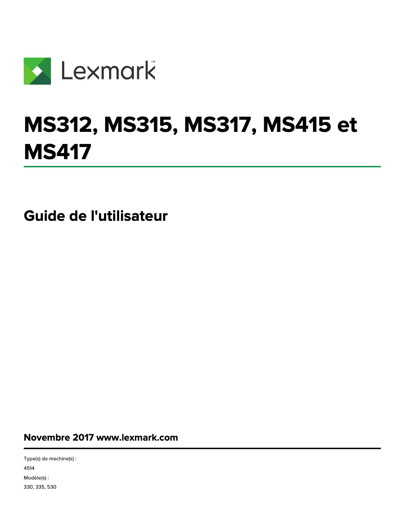 Page 1 de la notice Manuel utilisateur Lexmark MS312