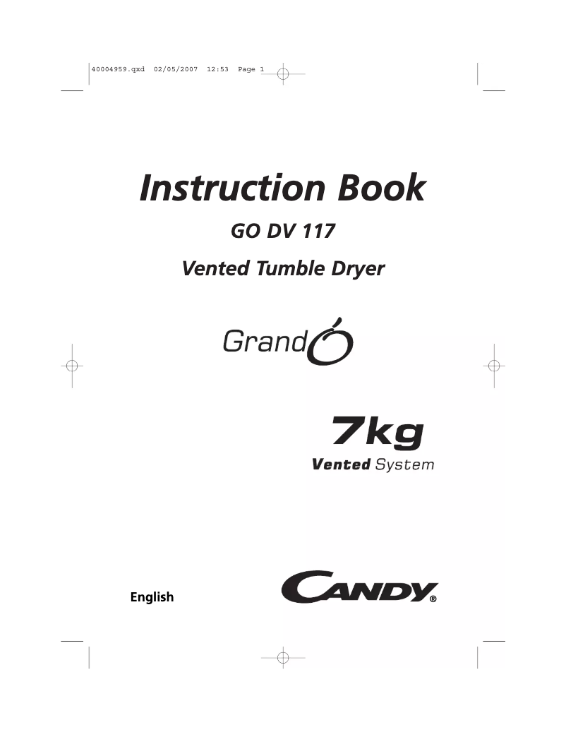 Page n°1 - Manuel utilisateur Candy GO DV 117-80