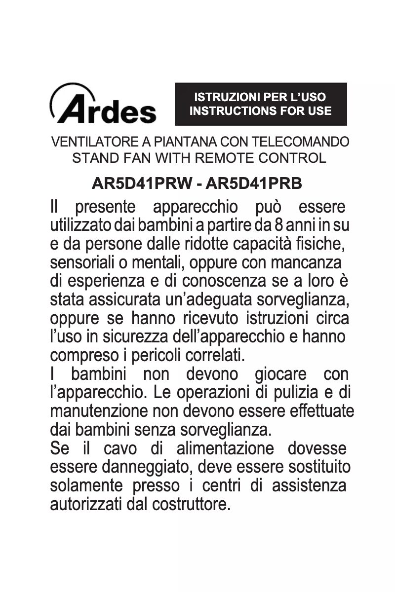 Image de la première page du manuel de l'appareil AR5D41PRB