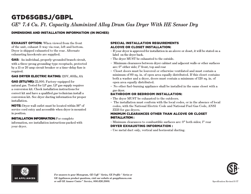 Page n°1 - Fiche technique GE GTD65GBSJWS
