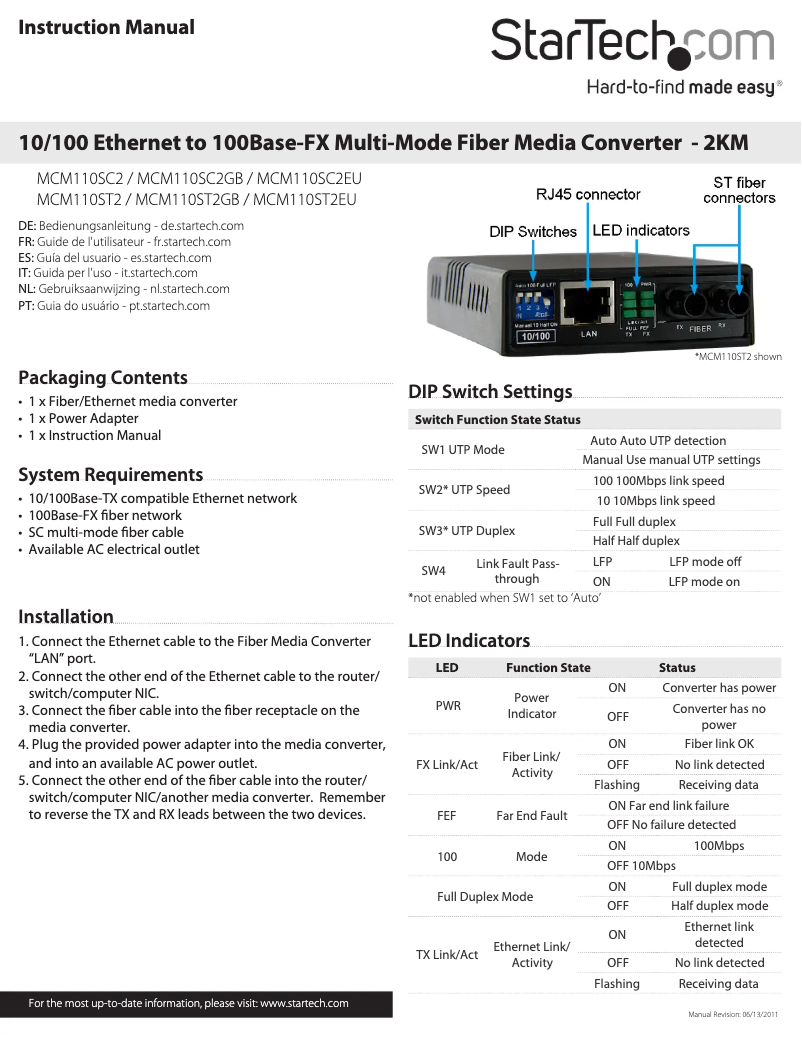 Page n°1 - Manuel utilisateur StarTech.com MCM110ST2GB