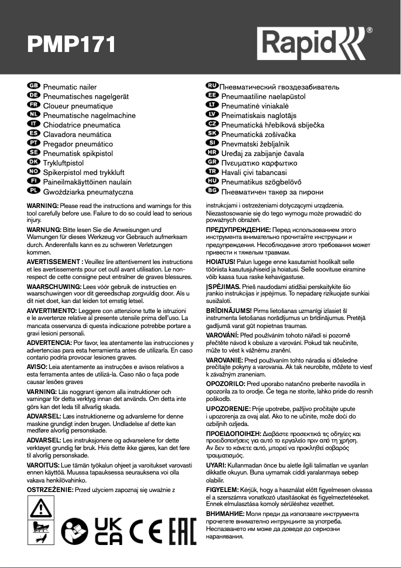 Page 1 de la notice Manuel utilisateur Rapid PRO PMP171