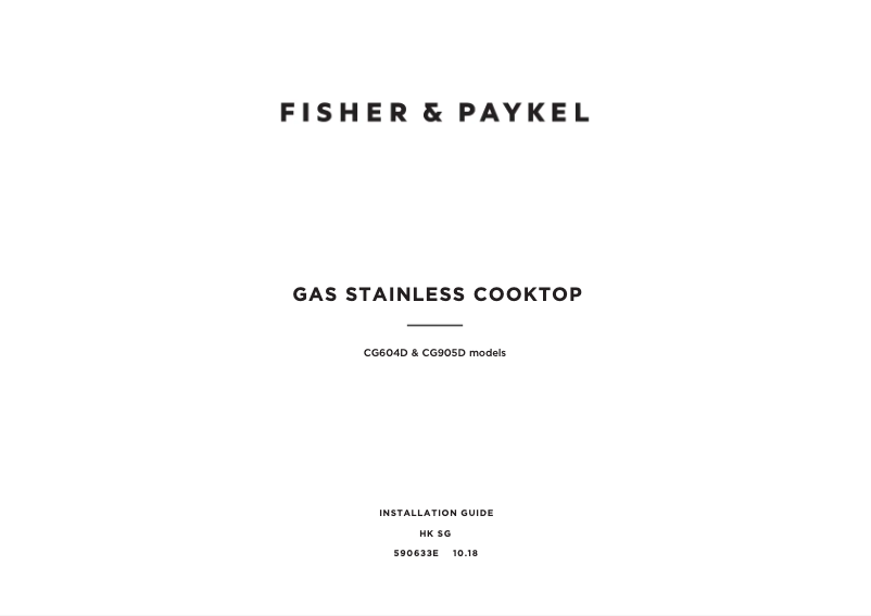Page 1 de la notice Guide d'installation Fisher & Paykel CG604DTGX1