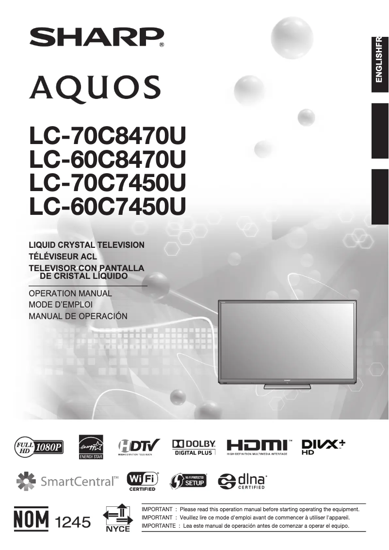 Page 1 de la notice Manuel utilisateur Sharp AQUOS LC-70C8470U