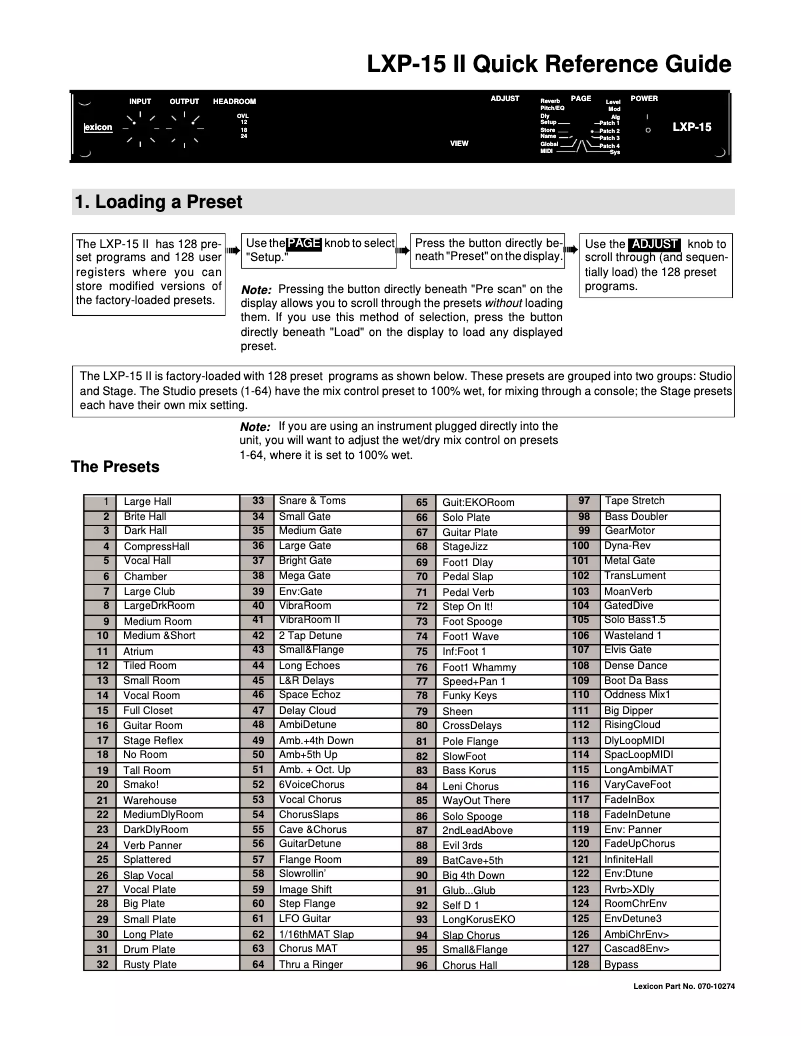 Page 1 de la notice Manuel utilisateur Lexicon LXP-15 II