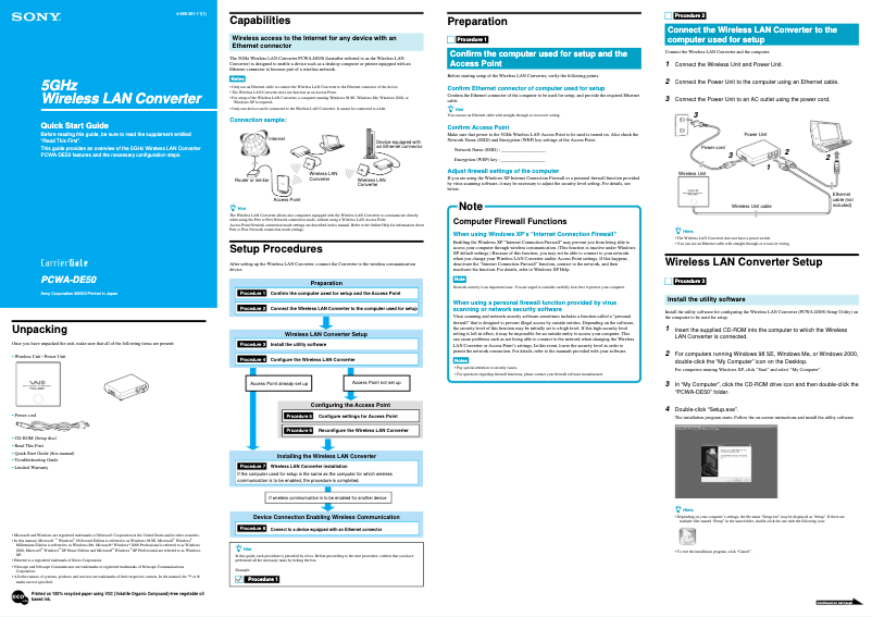 Page n°1 - Manuel utilisateur Sony PCWA-DE50
