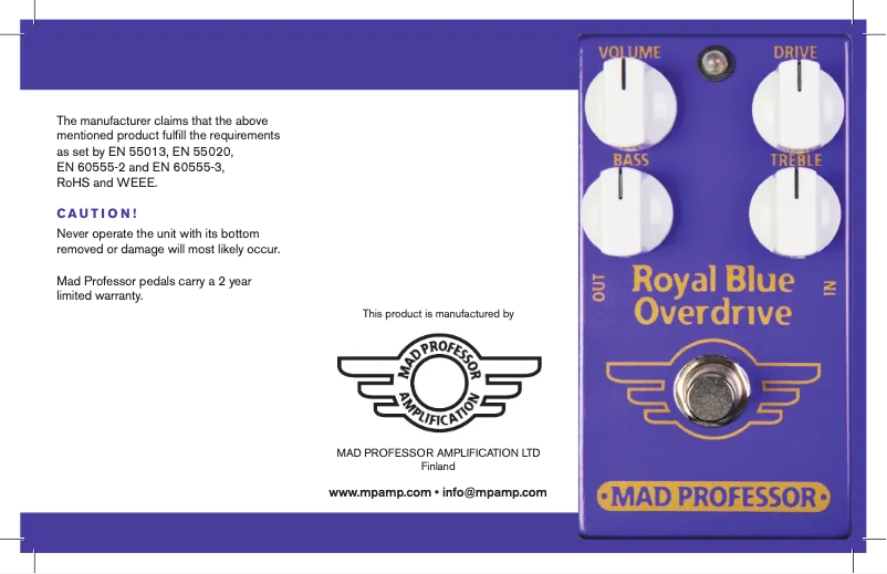 Page n°1 - Manuel utilisateur Mad Professor Royal Blue Overdrive