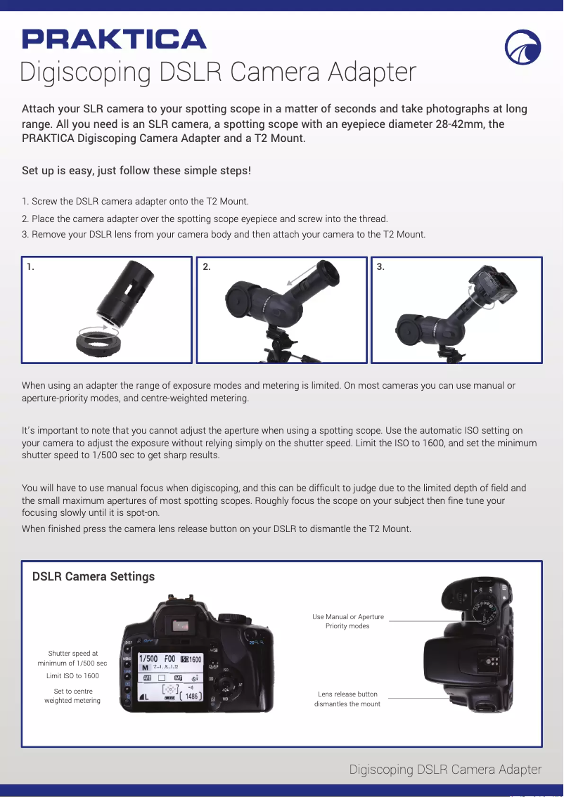 Page 1 de la notice Manuel utilisateur Praktica Digiscoping
