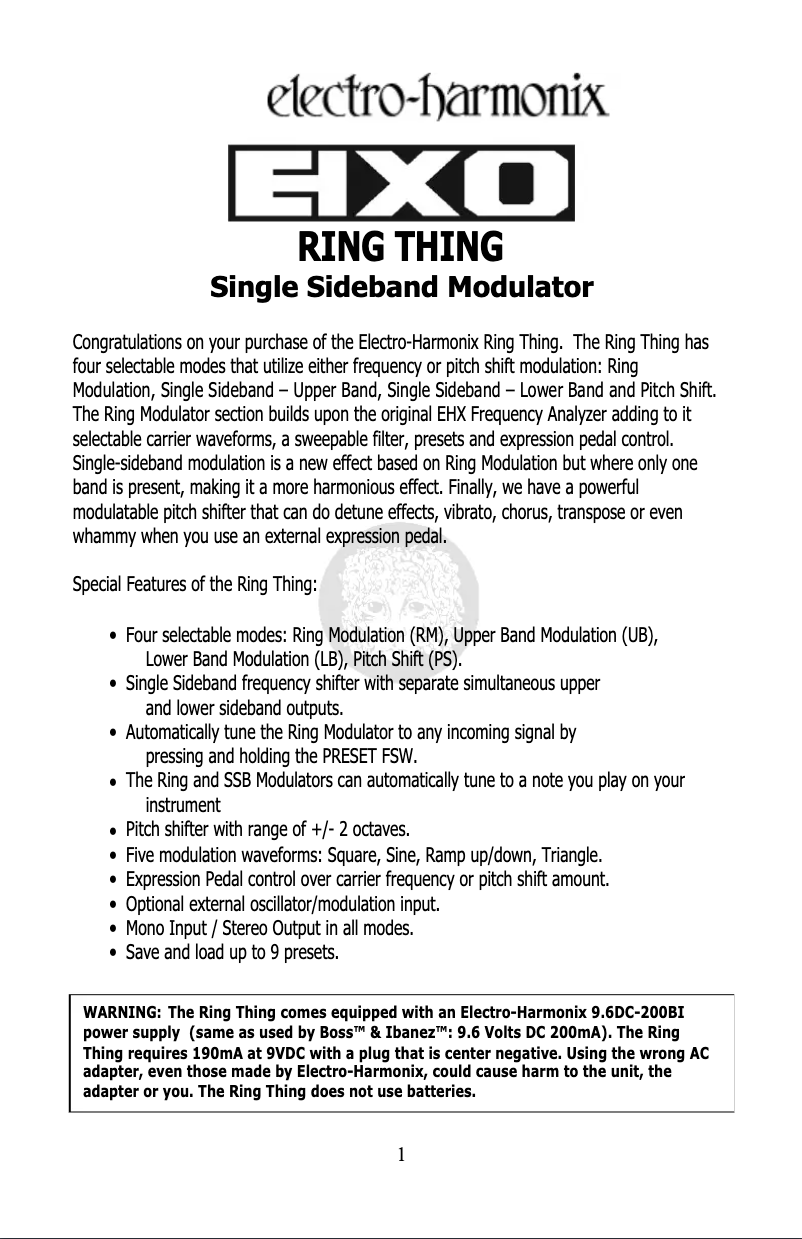 Página 1 del manual Manual de usuario Electro Harmonix Ring Thing