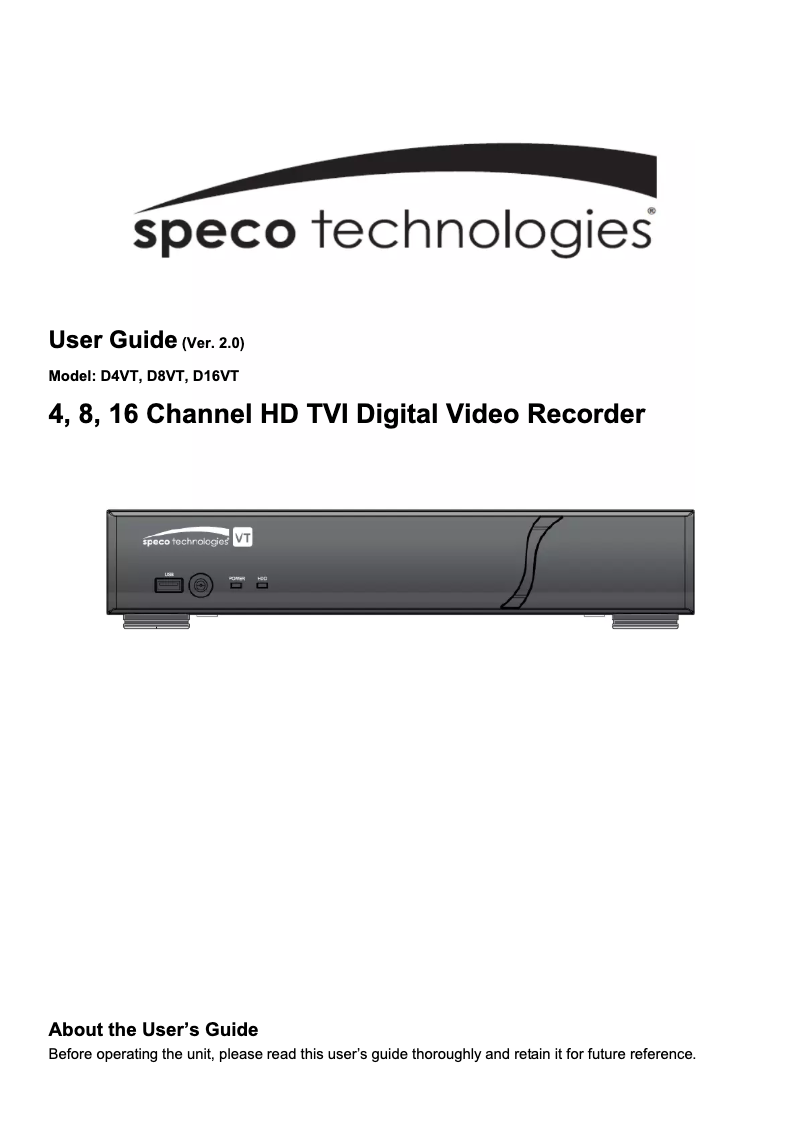Page 1 de la notice Manuel utilisateur Speco Technologies D16VT