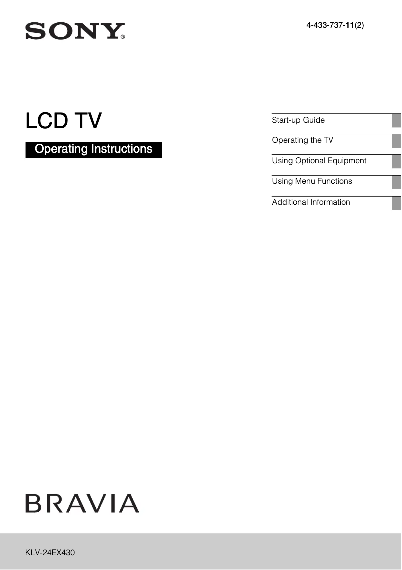 Page n°1 - Manuel utilisateur Sony Bravia KLV-24EX430