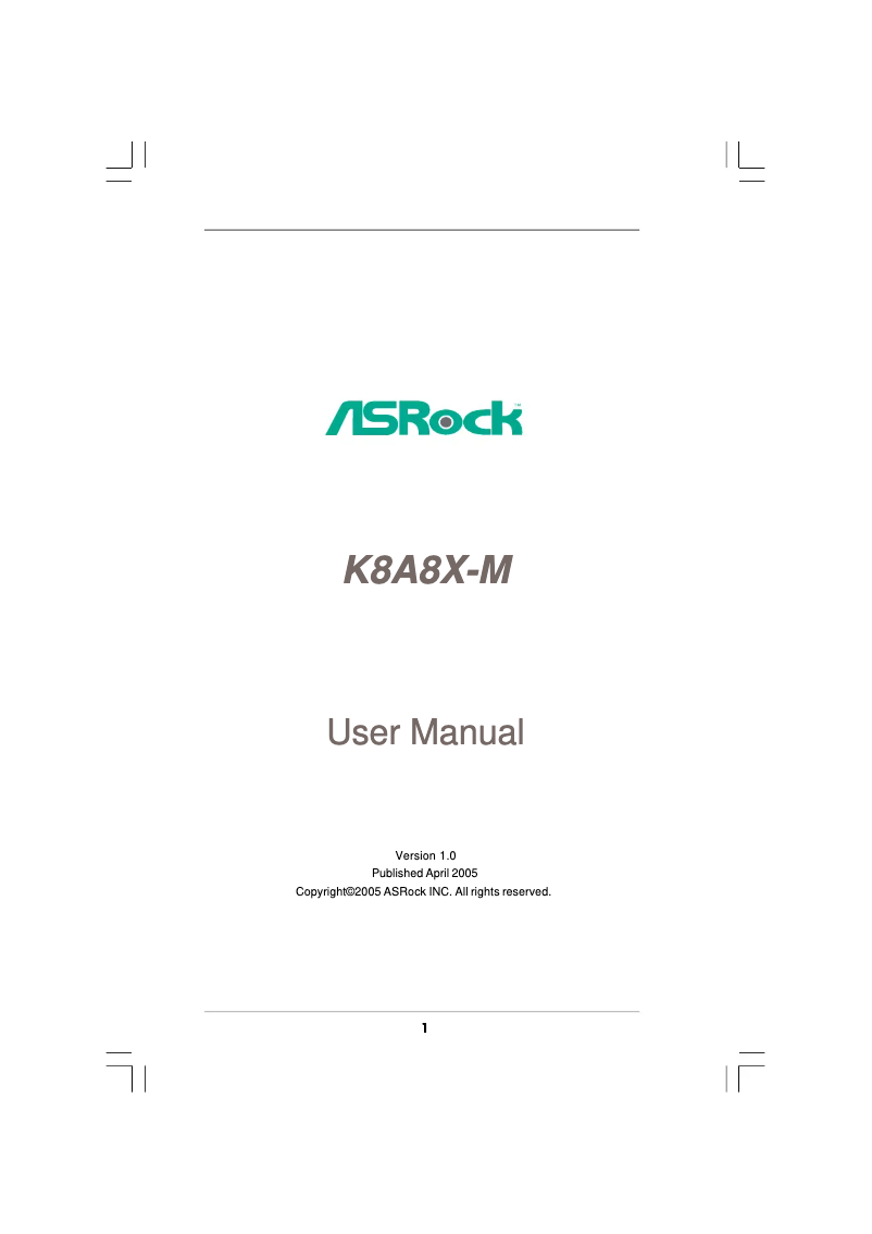 Page n°1 - Manuel utilisateur Asrock K8A8X-M
