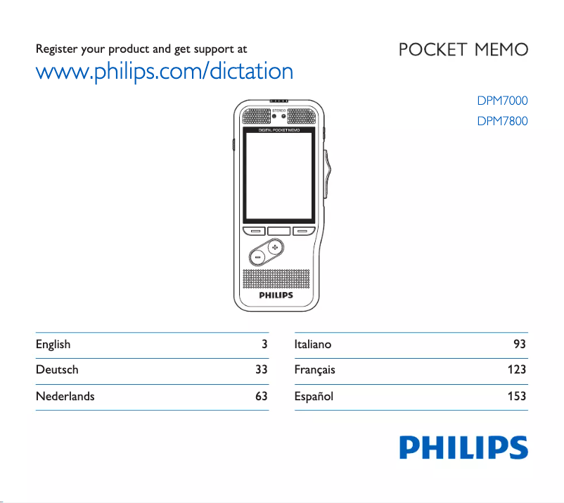 Image de la première page du manuel de l'appareil Pocket Memo DPM7200