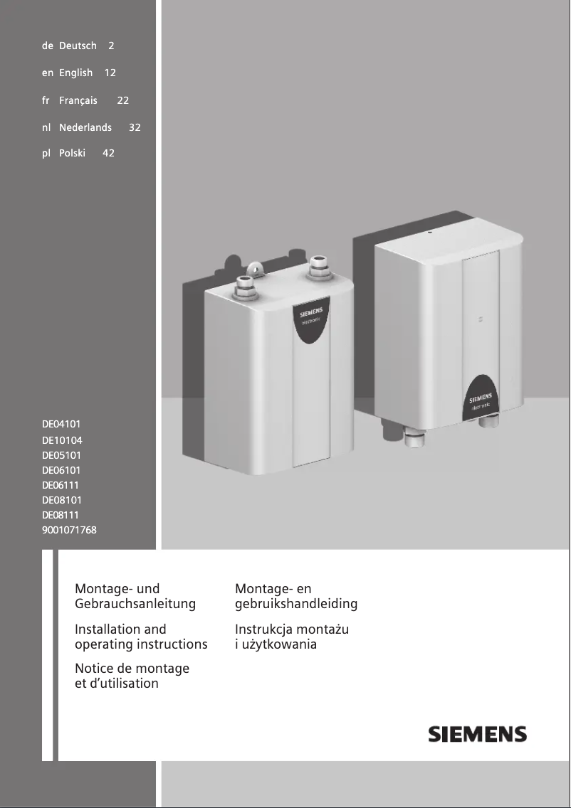 Page 1 de la notice Manuel utilisateur Siemens DE06101