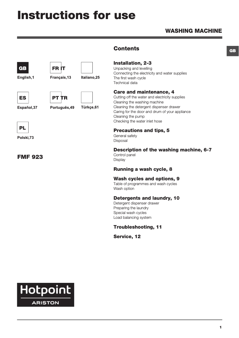 Image de la première page du manuel de l'appareil FMF 923
