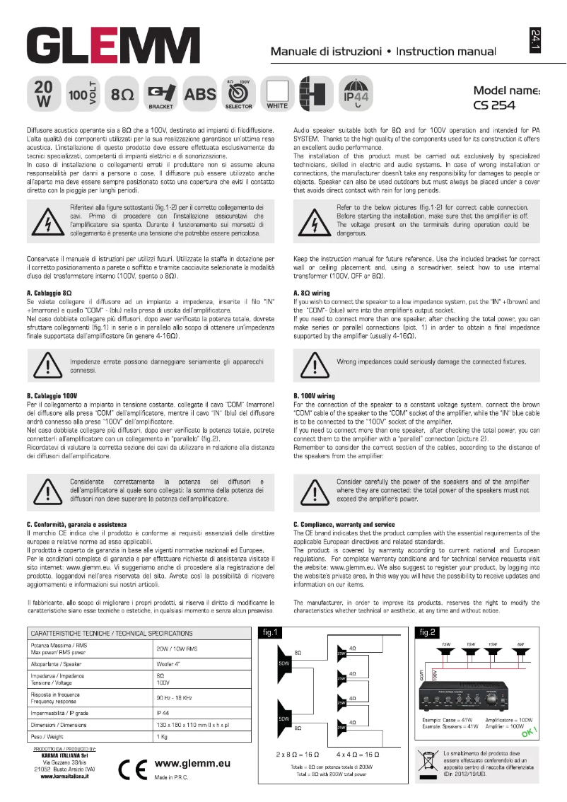 Page 1 de la notice Manuel utilisateur Glemm CS 254