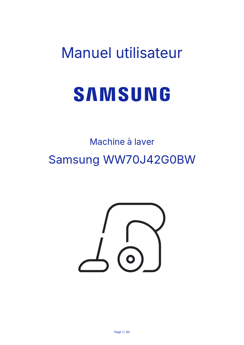 Page n°1 - Manuel utilisateur Samsung WW70J42G0BW