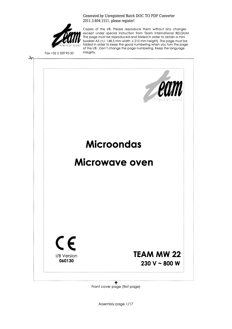 Página 1 del manual Manual de usuario Team MW 22