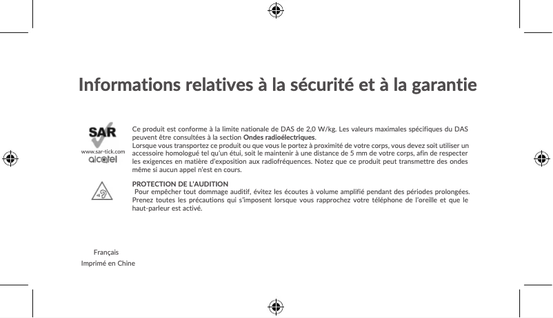 Page n°1 - Instructions de sécurité Alcatel 1C