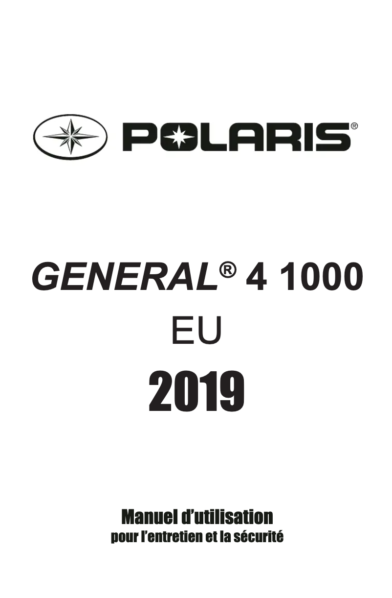 Page 1 de la notice Manuel utilisateur Polaris General 4 1000 EU (2019)