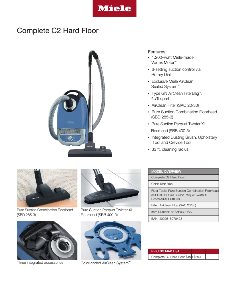 Page n°1 - Fiche technique Miele Complete C2 Hardfloor