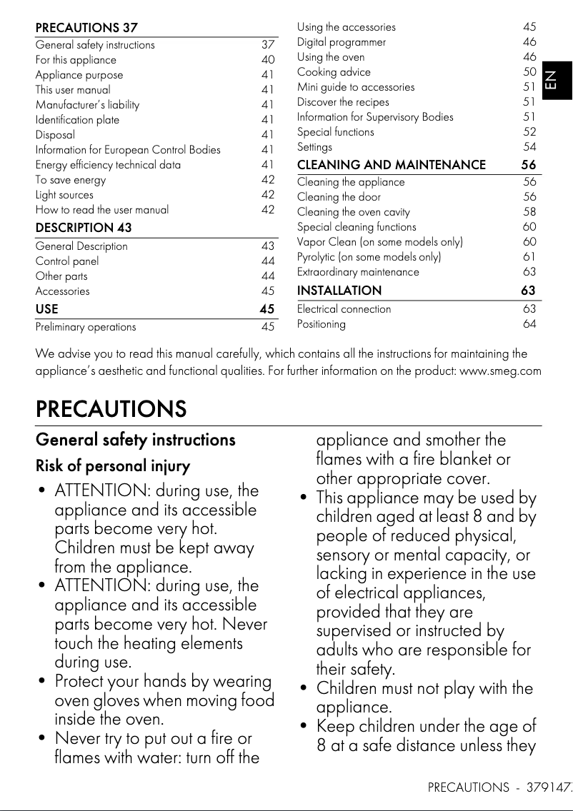 Page 1 de la notice Manuel utilisateur Smeg SOP6301TN