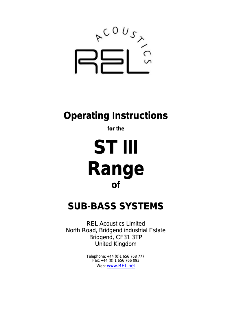 Page 1 de la notice Manuel utilisateur REL Acoustics ST III Range