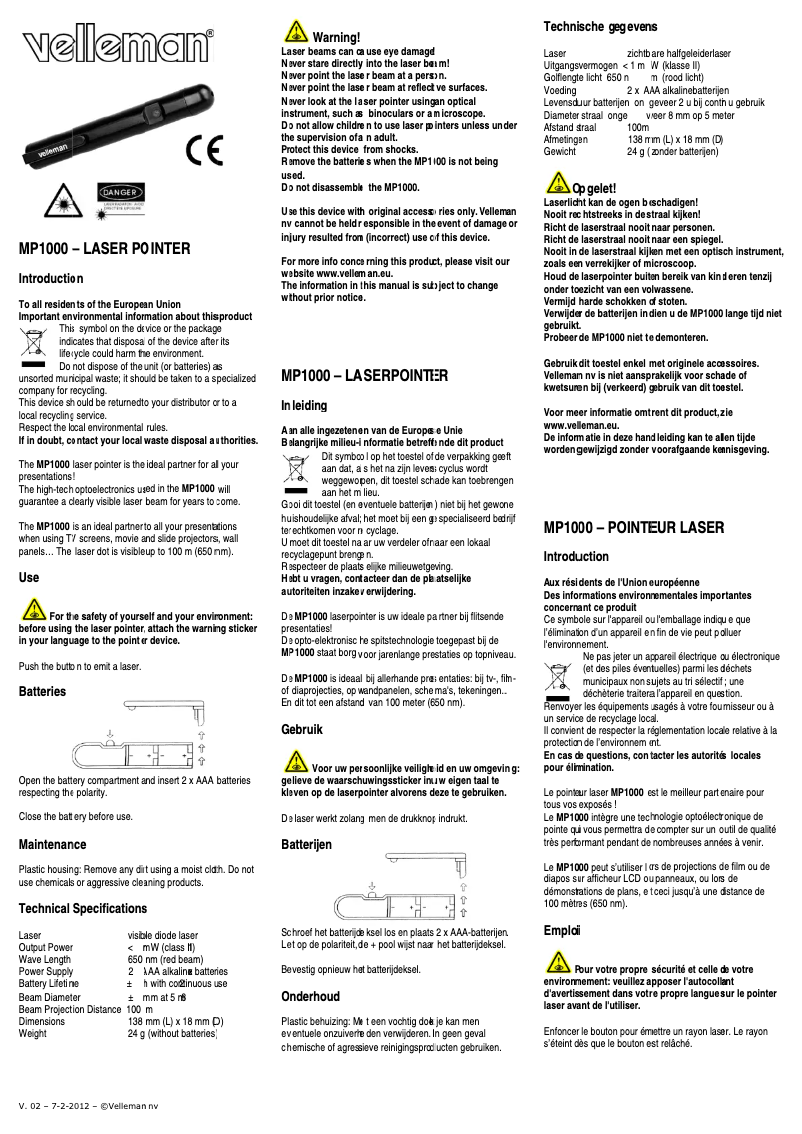 First page image of the manual for MP1000