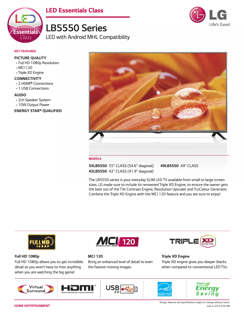 Page 1 de la notice Fiche technique LG 49LB5550