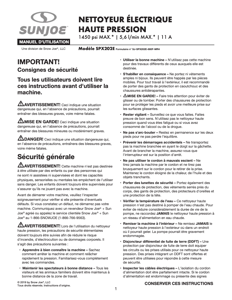 Página 1 del manual Manual de usuario Sun Joe SPX202E