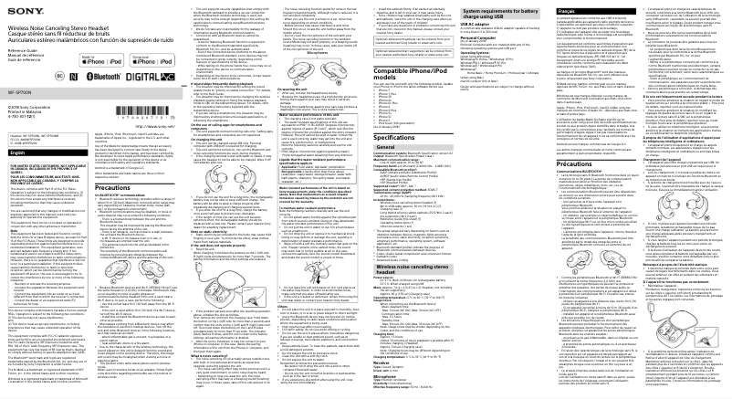 Page 1 de la notice Manuel utilisateur Sony WF-SP700N
