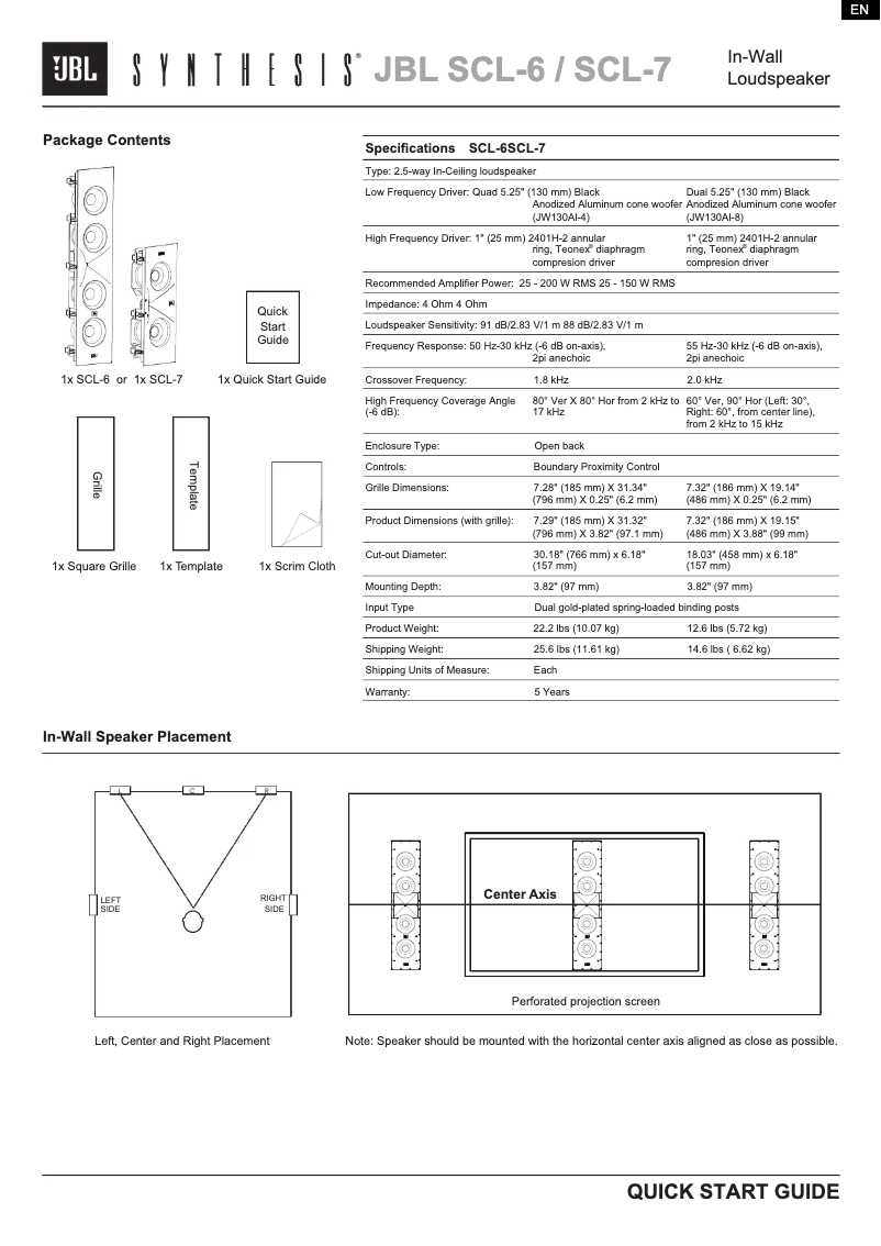 Page 1 de la notice Guide de démarrage rapide JBL SCL-7