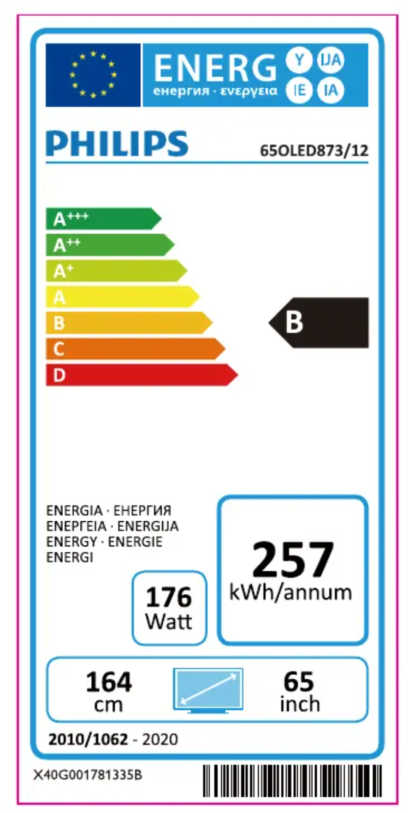 Page n°1 - Label énergétique Philips 65OLED873