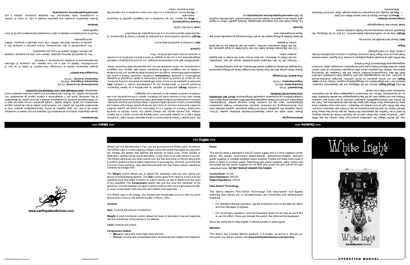 Page 1 de la notice Manuel utilisateur EarthQuaker Devices White Light