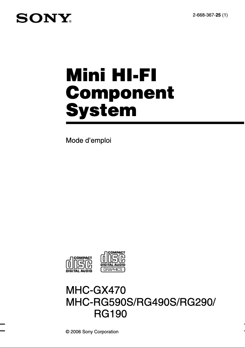 Image de la première page du manuel de l'appareil MHC-RG290