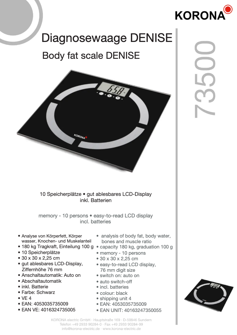 Page n°1 - Fiche technique Korona Denise 73500